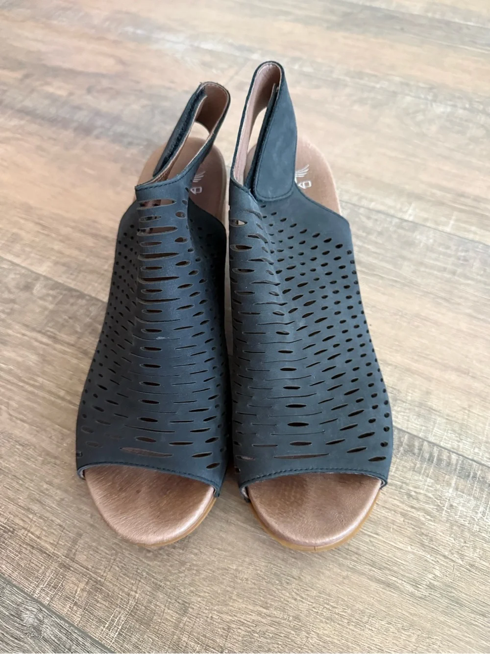 Dansko Black Laser-Cut Open-Toe Slingback Sandals
